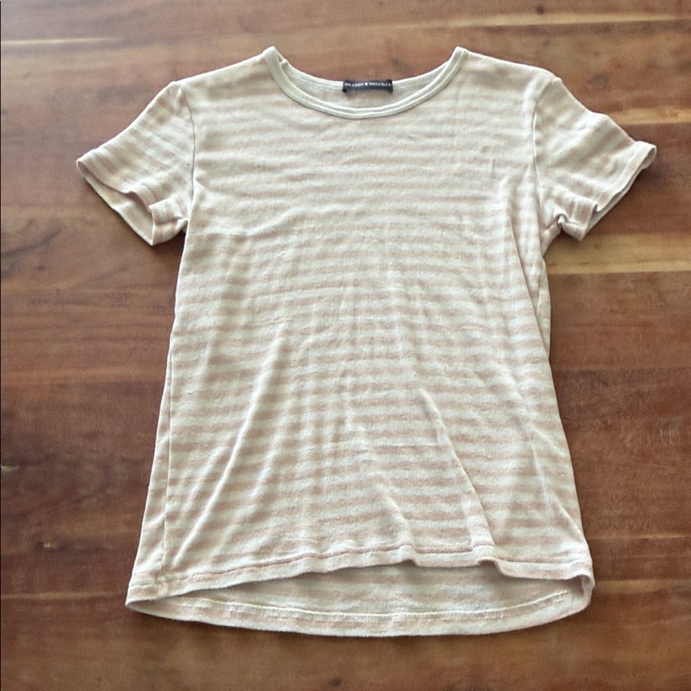 Brandy Melville Cream Short Sleeve striped Tee